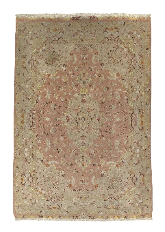 Persian Rug Tabriz Handmade Area Traditional 6'7"x9'9" (7x10) Whites/Beige Pink Naghsh Floral Design #32332