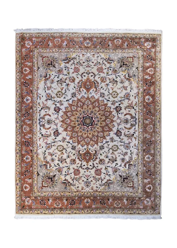 Persian Rug Tabriz Handmade Area Traditional 5'0"x6'4" (5x6) Whites/Beige Pink Floral Naghsh Design #A34602