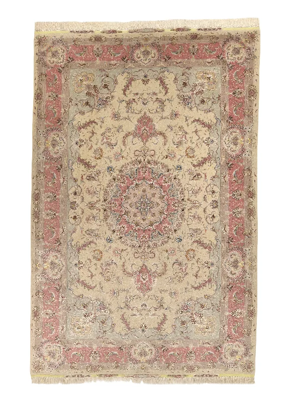 Persian Rug Tabriz Handmade Area Traditional 6'5"x10'0" (6x10) Pink Naghsh Floral Design #34209