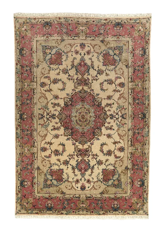 Persian Rug Tabriz Handmade Area Traditional 6'5"x9'8" (6x10) Pink Naghsh Floral Design #35678