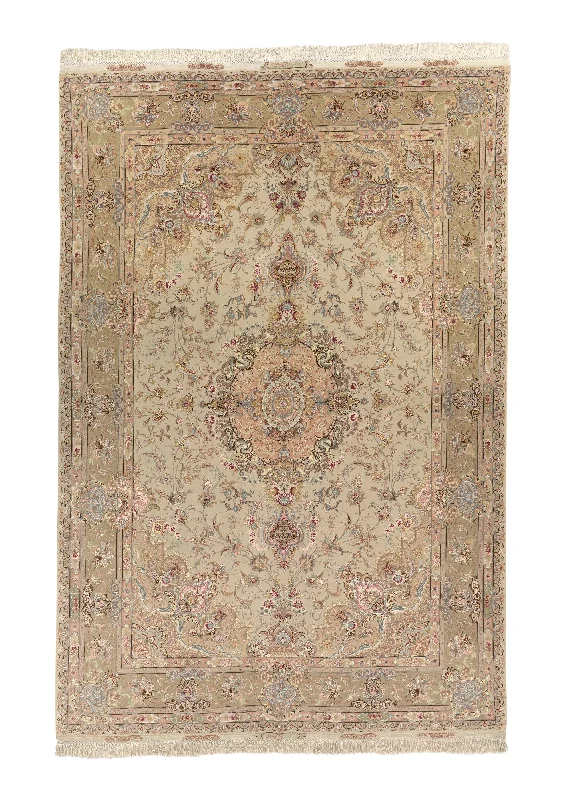 Persian Rug Tabriz Handmade Area Traditional 6'5"x10'2" (6x10) Pink Whites/Beige Naghsh Floral Design #35617