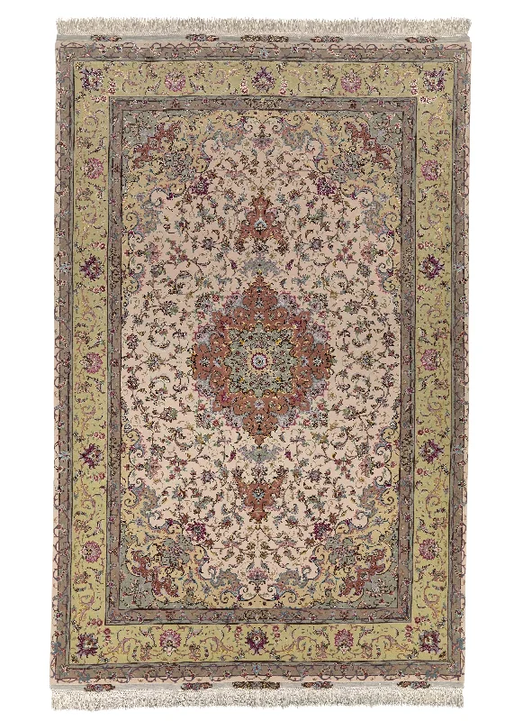 Persian Rug Tabriz Handmade Area Traditional 6'8"x9'9" (7x10) Pink Blue Naghsh Floral Design #30414