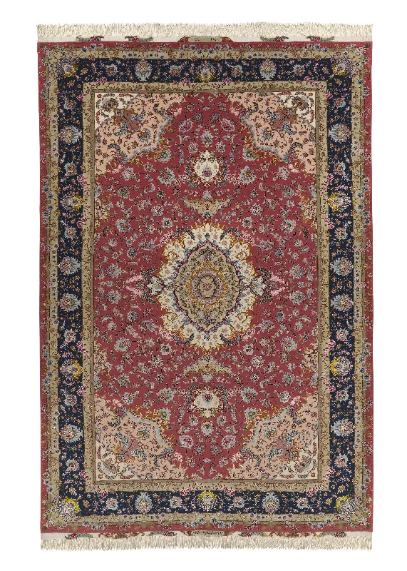 Persian Rug Tabriz Handmade Area Traditional 6'7"x9'10" (7x10) Pink Floral Design #30412