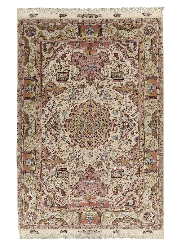 Persian Rug Tabriz Handmade Area Traditional 6'9"x10'0" (7x10) Pink Naghsh Floral Design #30424