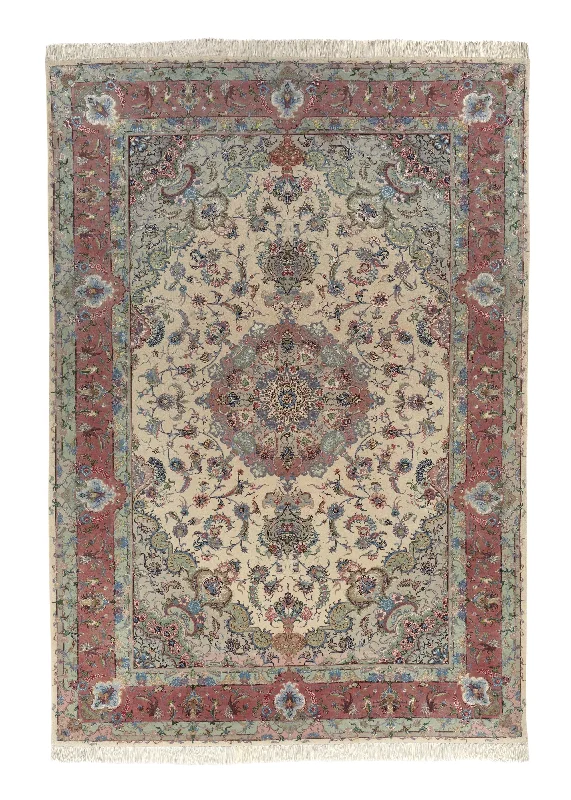 Persian Rug Tabriz Handmade Area Traditional 6'7"x9'11" (7x10) Pink Whites/Beige Naghsh Floral Design #35496