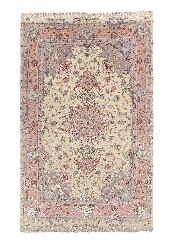 Persian Rug Tabriz Handmade Area Traditional 6'7"x10'0" (7x10) Whites/Beige Pink Naghsh Floral Design #32591