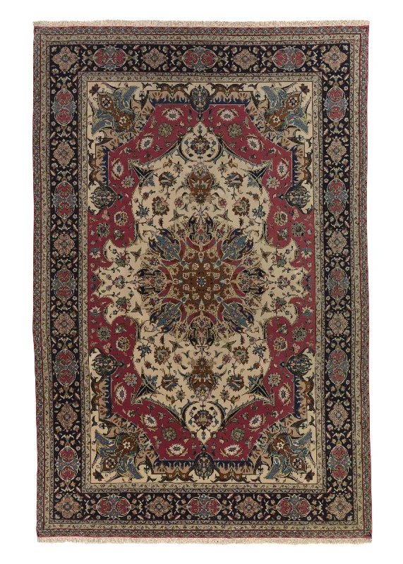 Persian Rug Tabriz Handmade Area Traditional 6'7"x10'2" (7x10) Whites/Beige Red Floral Design #34390