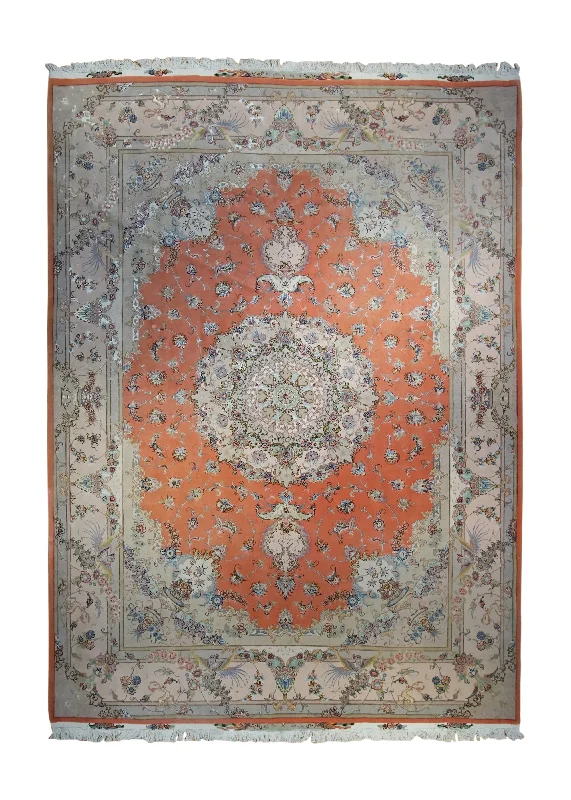 Persian Rug Tabriz Handmade Area Traditional 8'4"x11'6" (8x12) Whites/Beige Orange Floral Naghsh Design #A34604