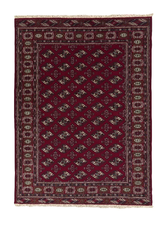 Persian Rug Turkmen Handmade Area Tribal 7'3"x9'11" (7x10) Red Bokhara Design #21156