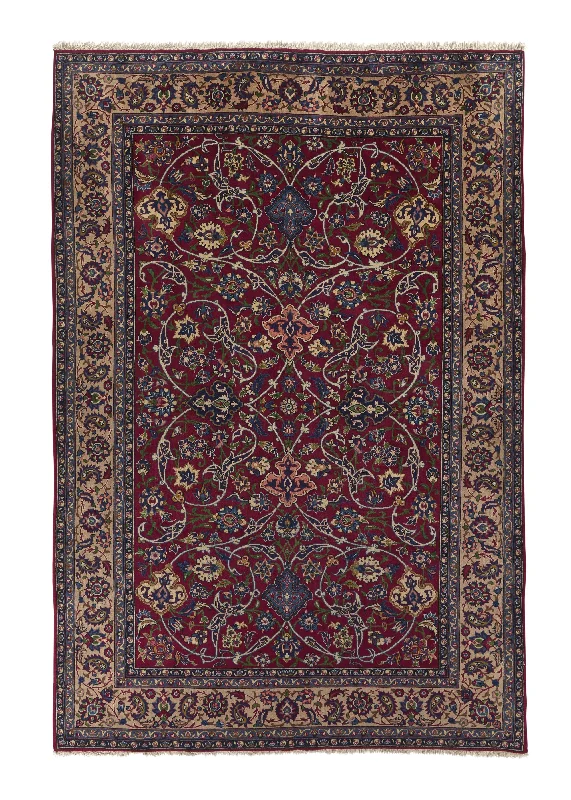 Persian Rug Yazd Handmade Area Traditional 6'7"x10'0" (7x10) Red Floral Design #17961