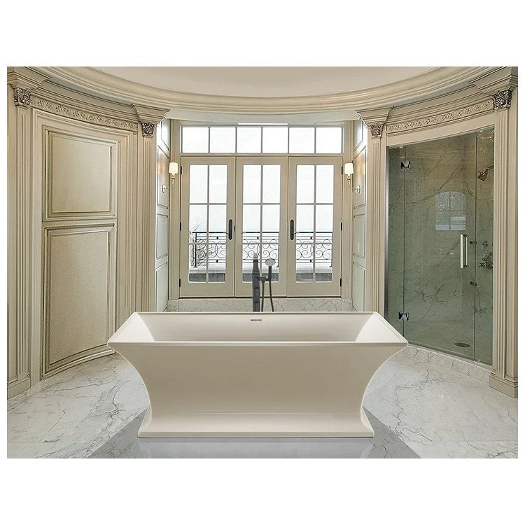 Soaking Tub Intarcia 67 x 40 Inch Freestanding with Pedestal Center Biscuit Gloss Sculpturestone 90 Gallons 24-1/4 Inch