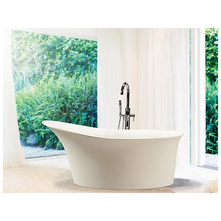 Soaking Tub Lily 60.25 x 32 Inch Freestanding Left/Right Hand Biscuit Gloss Sculpturestone 53 Gallons 25-1/2 Inch