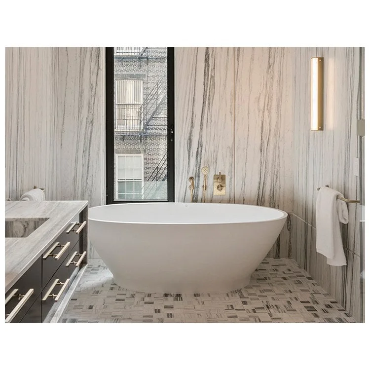 Soaking Tub Alissa 64.75 x 33.5 Inch Freestanding Center Biscuit Matte Sculpturestone 90 Gallons 21-5/8 Inch