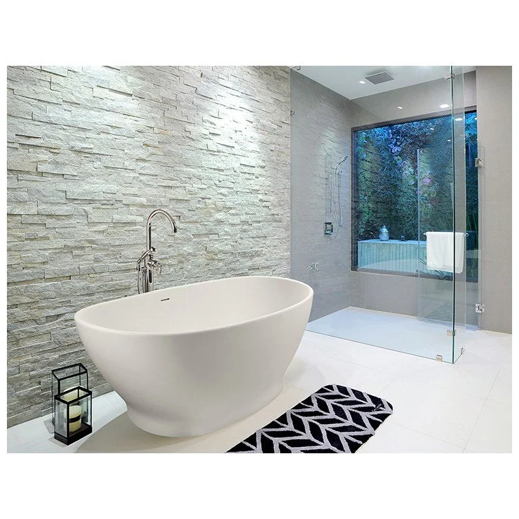 Soaking Tub Elise 67.5 x 36.5 Inch Freestanding Integrated Pedestal Center White Gloss Sculpturestone 95 Gallons 24-1/2 Inch