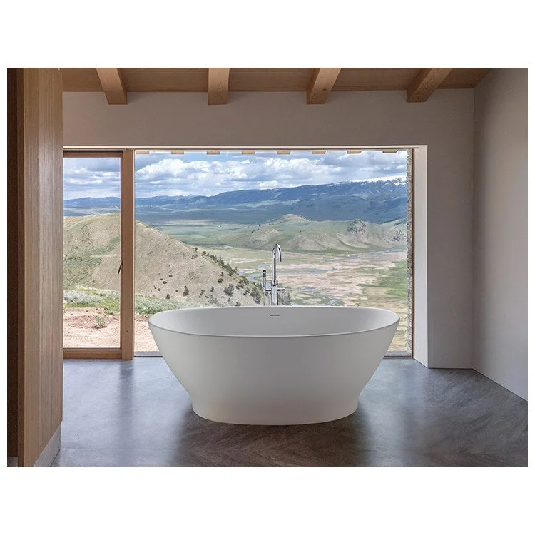 Soaking Tub Elise 73.25 x 42.5 Inch with Integrated Pedestal Center White Gloss Sculpturestone 140 Gallons 24-1/2 Inch