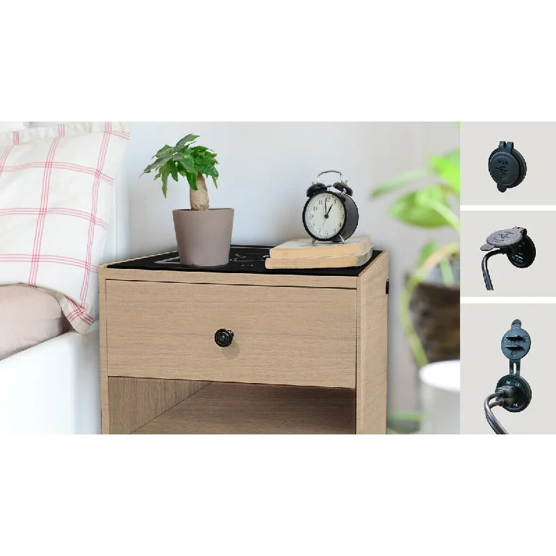 Bedside Table with Wireless Charging, Modern Style, Equipped with A Drawer and Storage Compartment, Suitable for Bedrooms