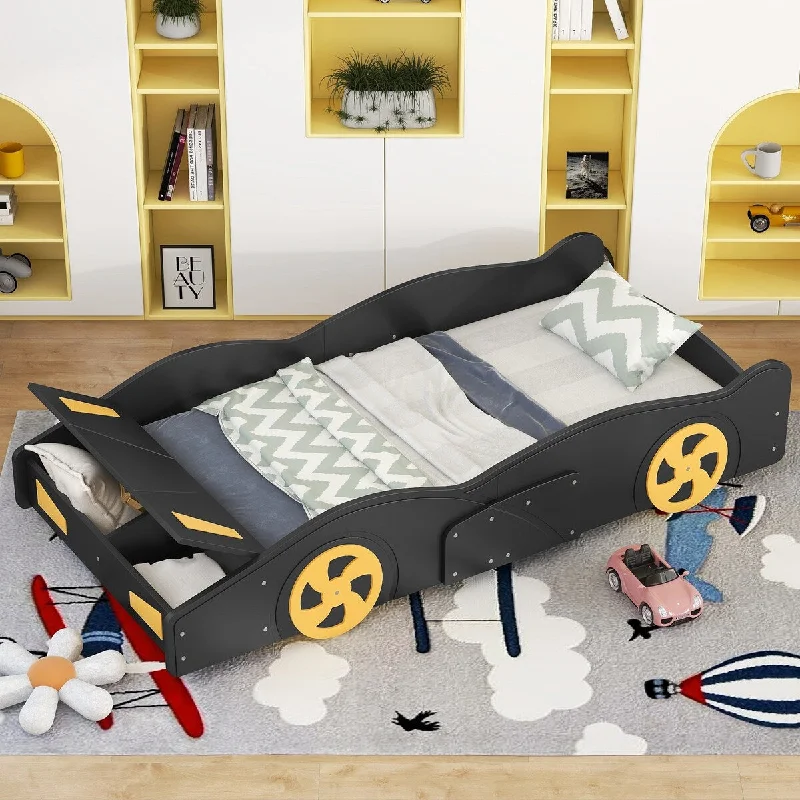 Black Twin Race Car Bed with Wheels & Storage