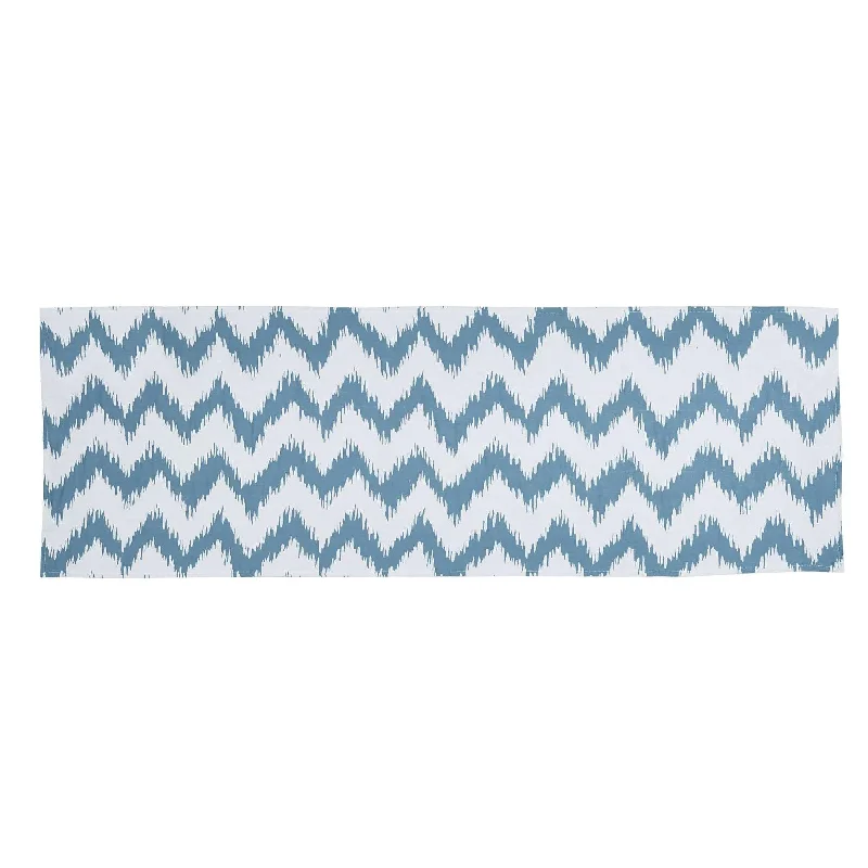 Catalina Aqua & White Bed Runner w/ Chevron Pattern