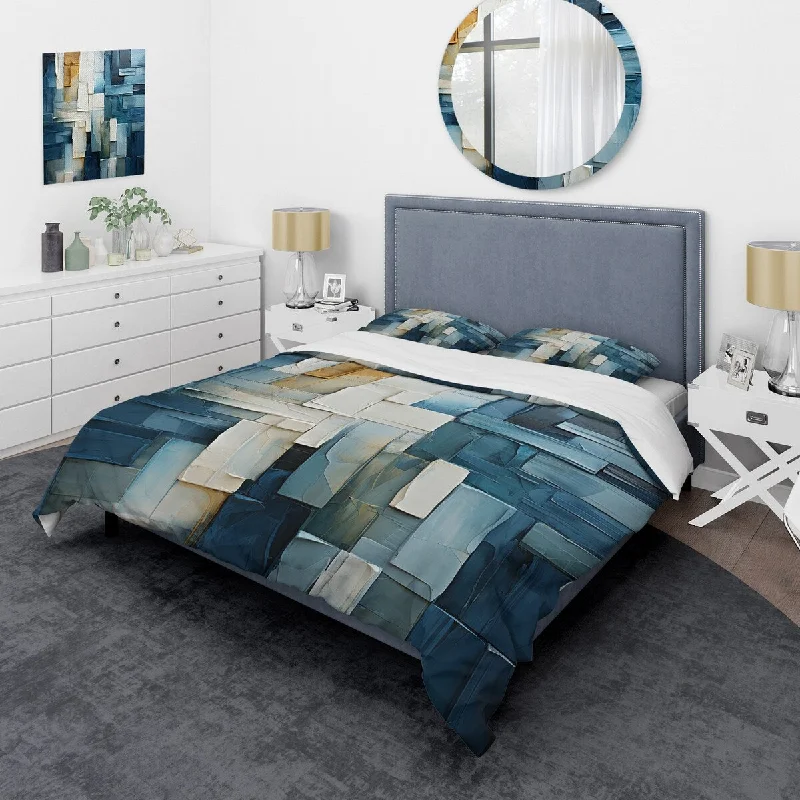 Designart "Abstract geometric square fusion" Abstract Bedding Cover Set - Traditional Bed Set with Shams