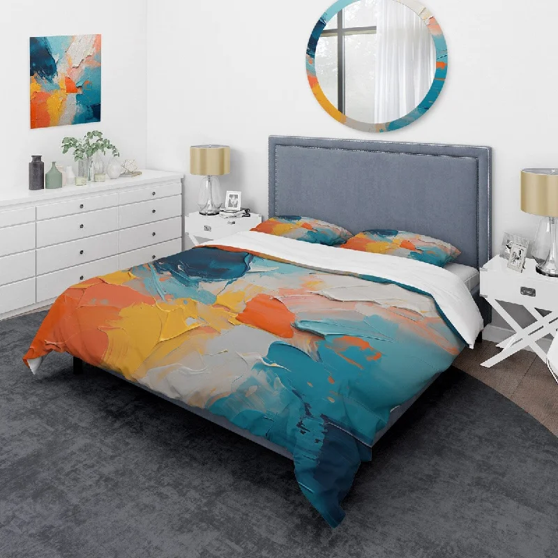 Designart "Blue and orange paint Abstract Expression 3" Abstract Painting Traditional Bedding Cover Set with Shams