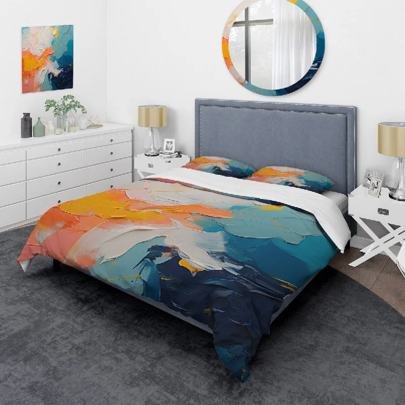 Designart "Blue and orange paint Abstract Expression 4" Abstract Painting Traditional Bedding Cover Set with Shams