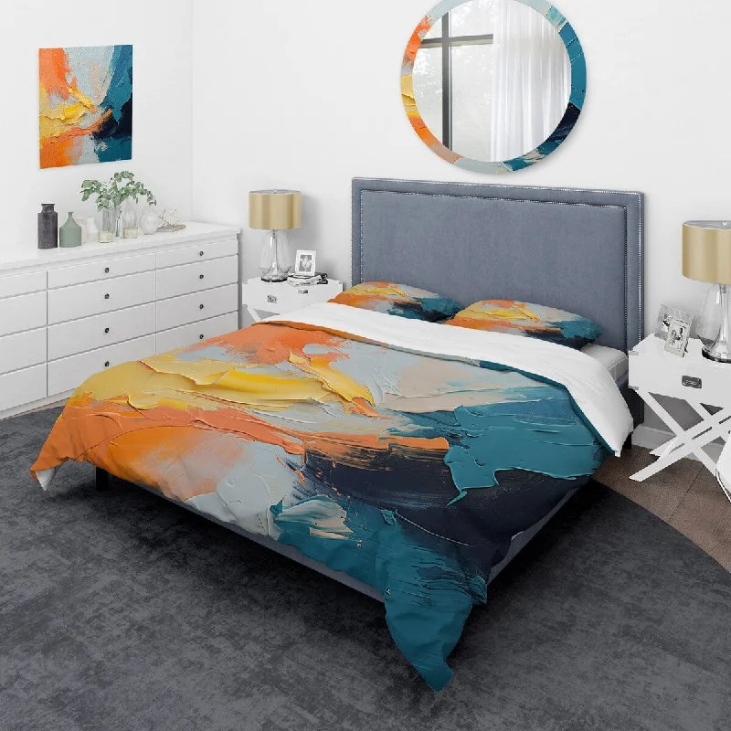 Designart "Blue and orange paint Abstract Expression 5" Abstract Painting Traditional Bedding Cover Set with Shams