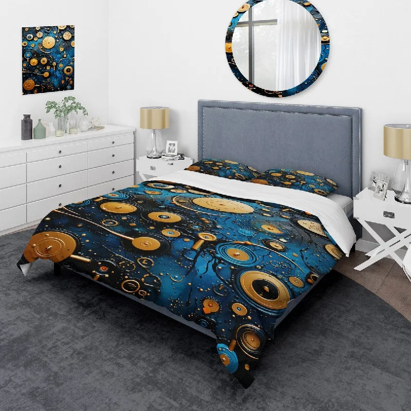 Designart "Blue and yellow Abstract shapes Freedom s Dream" Abstract Shapes Traditional Bed Cover Set with Shams