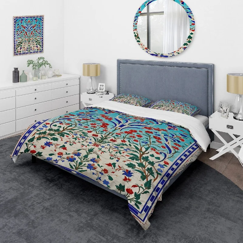 Designart "Blue Tiled marocain door I" Abstract Tile Bedding Cover Set - Traditional Bed Set with Shams