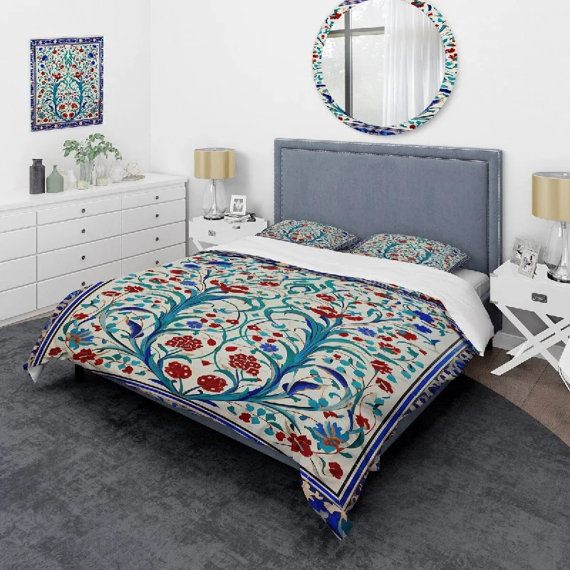 Designart "Blue Tiled marocain door II" Abstract Tile Bedding Cover Set - Traditional Bed Set with Shams