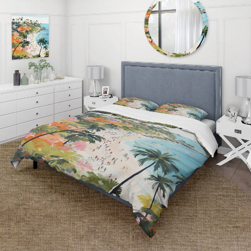 Designart "Coastal Beach Scene paradise in pastel color III" Coastal Beach Traditional Bed Cover Set with Shams