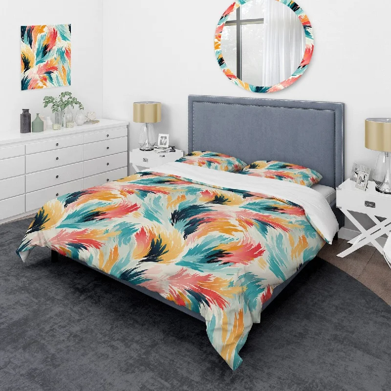 Designart "Colorful Ikat Artistry Swirl Mirage II" Ikat Bedding Set With Shams