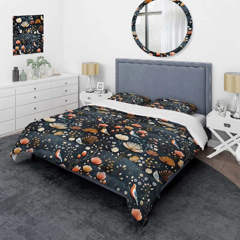 Designart "Eclectic Wonderland Forest Garden I" Beige Floral bed cover set with 2 shams