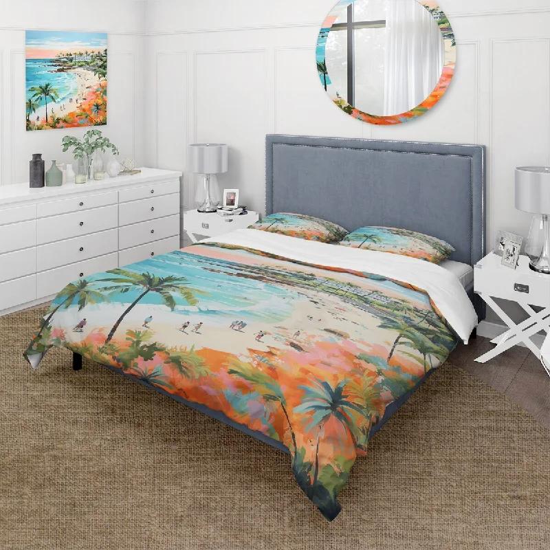 Designart "Pastel color Coastal Beach Scene paradise II" Coastal Beach Bedding Cover Set Traditional Bed Set with Shams