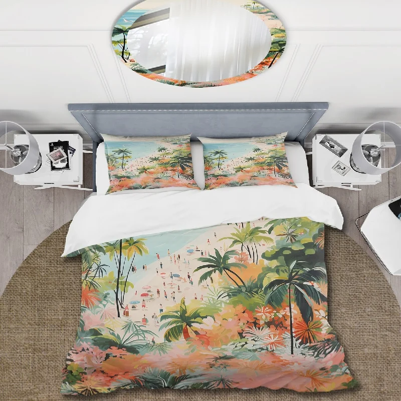 Designart "Pastel color Coastal Beach Scene paradise III" Coastal Beach Bedding Cover Set Traditional Bed Set with Shams