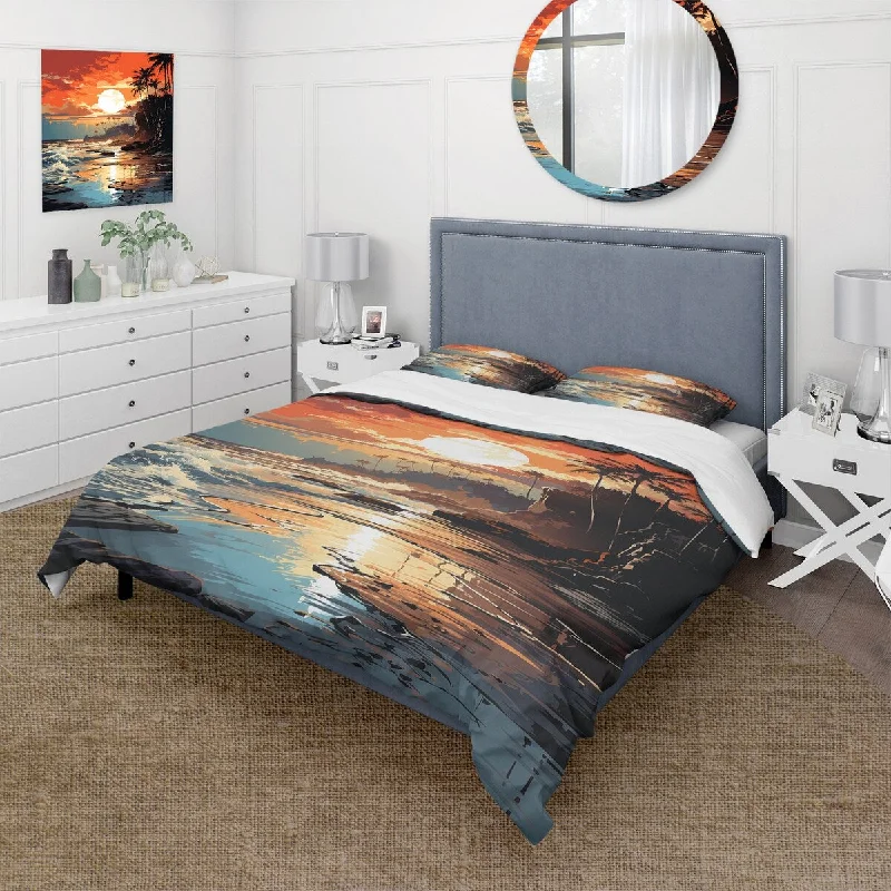 Designart "Sunset Strip at coastal paradise II" Coastal Minimalism Bedding Cover Set - Traditional Bed Set with Shams