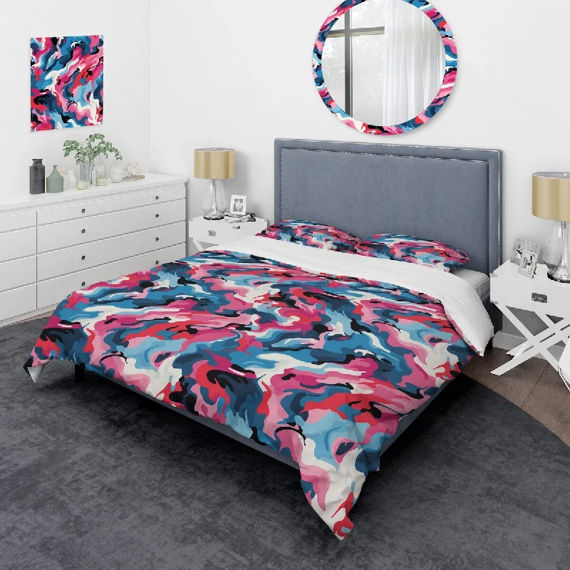 Designart "Tribal Adaptation Pink And Blue" Pink Modern Bedding Covert Cet With 2 Shams