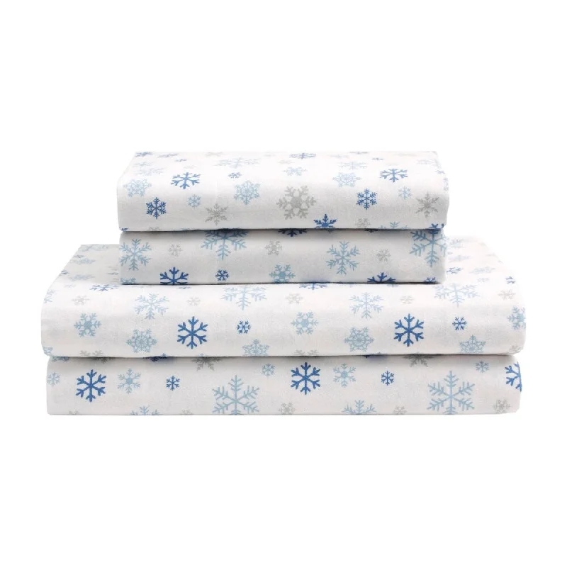 Fresh Snow-Dusty Blue Cotton Flannel Bed Sheet Set