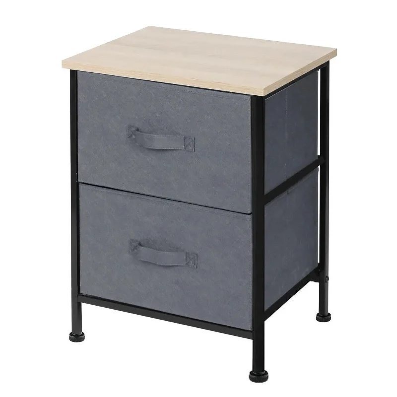 Grey Beige Bedside Nightstand 2 Drawer Small Dresser Storage Unit