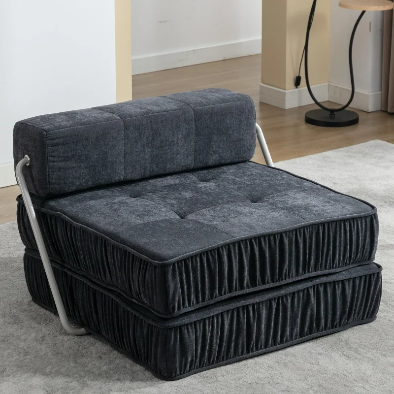 Grey Chenille Modular Floor Sofa Bed with Removable Back Cushion