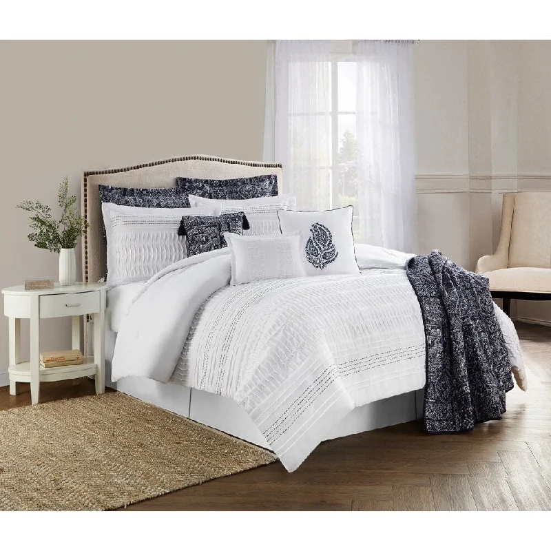 Lara White 10-Piece Bed in a Bag Set Featuring Pintucking and Embroidery