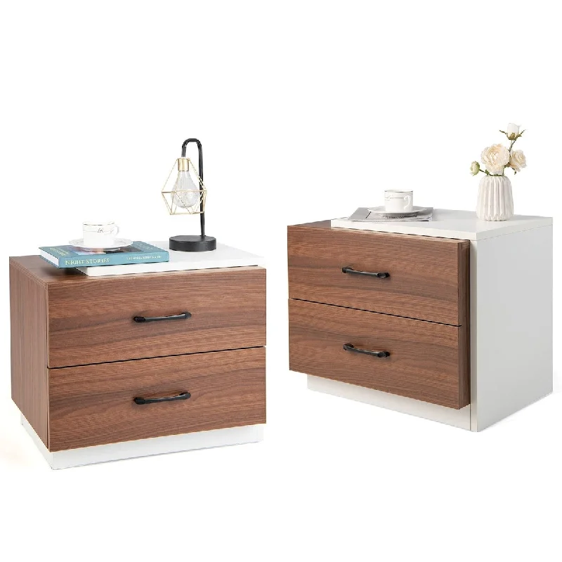 Nightstand Set of 2, Accent Bedside Table with 2 Drawers, Modern Bedroom End Table with Natural Wood Grain,