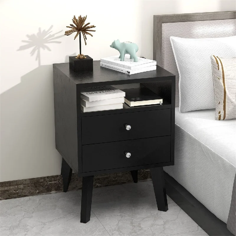 Nightstand Side Table with Storage Drawer & Shelf Bedside Table, Black