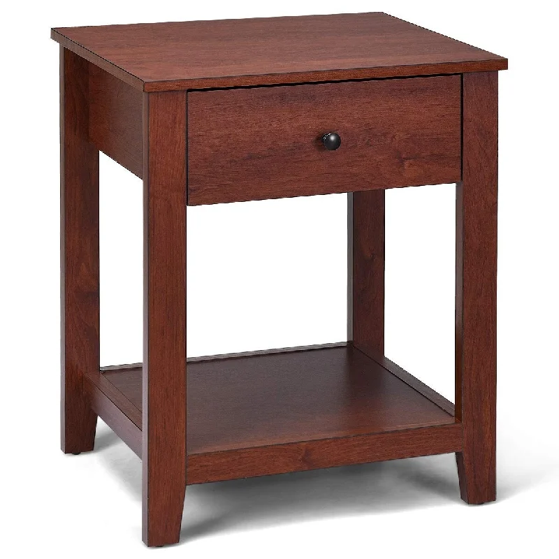 Nightstand W/Drawer, Storage Shelf and Pull Handle,Beside Sofa Corner for Bedroom, Living Room