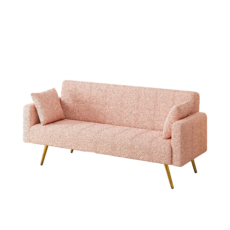 Pink 73.6" Multifunctional Double Folding Loveseat Sofa Bed