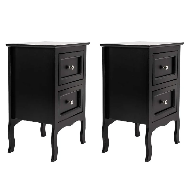 Rustic Style Bedroom Nightstands Set of 2, Large Black Bedside Tables with 2 Drawers