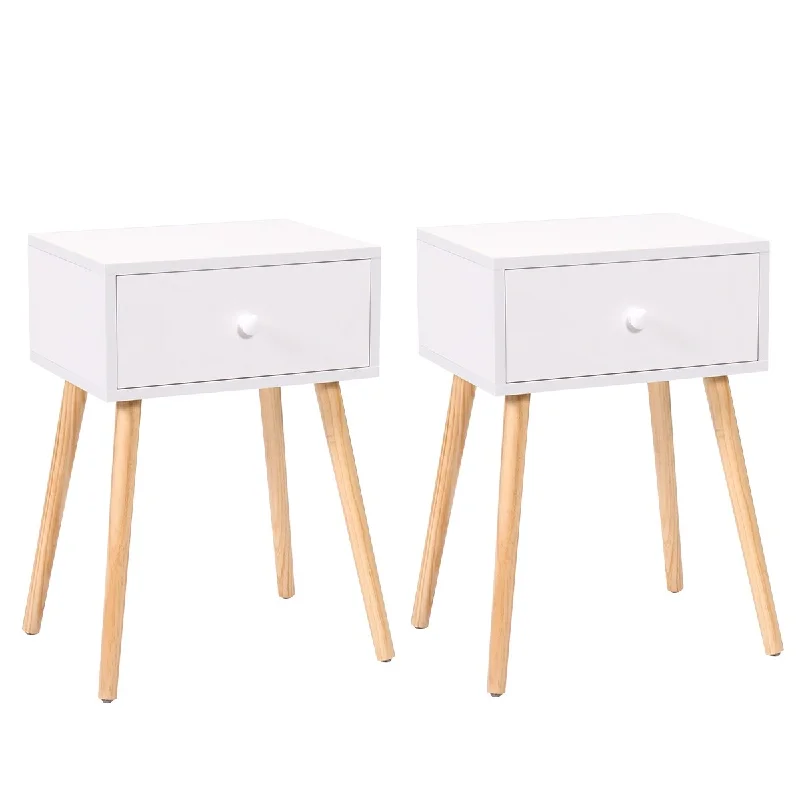 Set of Two Solid Wood Bedside Tables with Drawers and High Legs, Suitable for Various Home Styles to Match