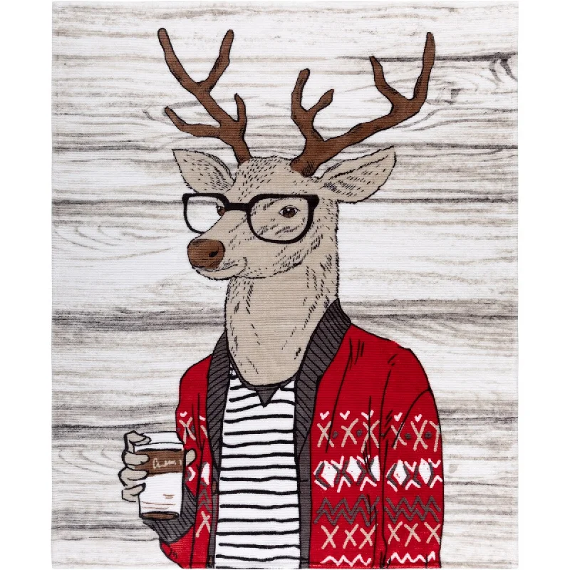 Throw Ribbed Printed Flannel Casual Deer