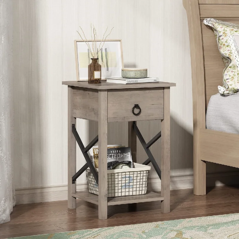 Wood Nightstand, Bedside Table with Drawer, Bedside Furniture, Night Stand, End Table, Side Table with Solid Wood Legs