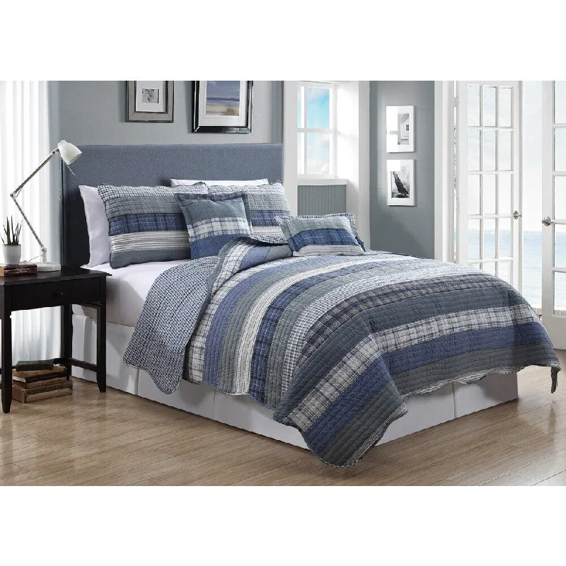 Avondale Manor Astor 5-Piece Quilt Set Blue Stripes