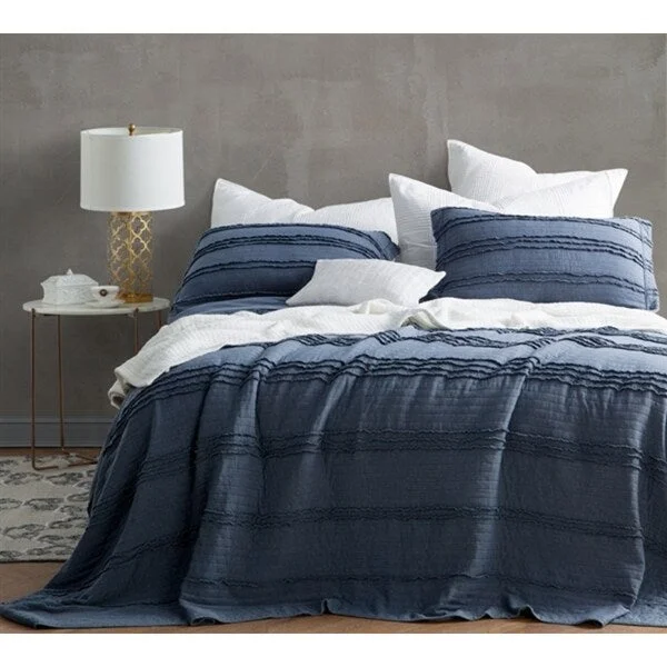 BYB Ruffled Stone Washed Nightfall Navy Quilt Set